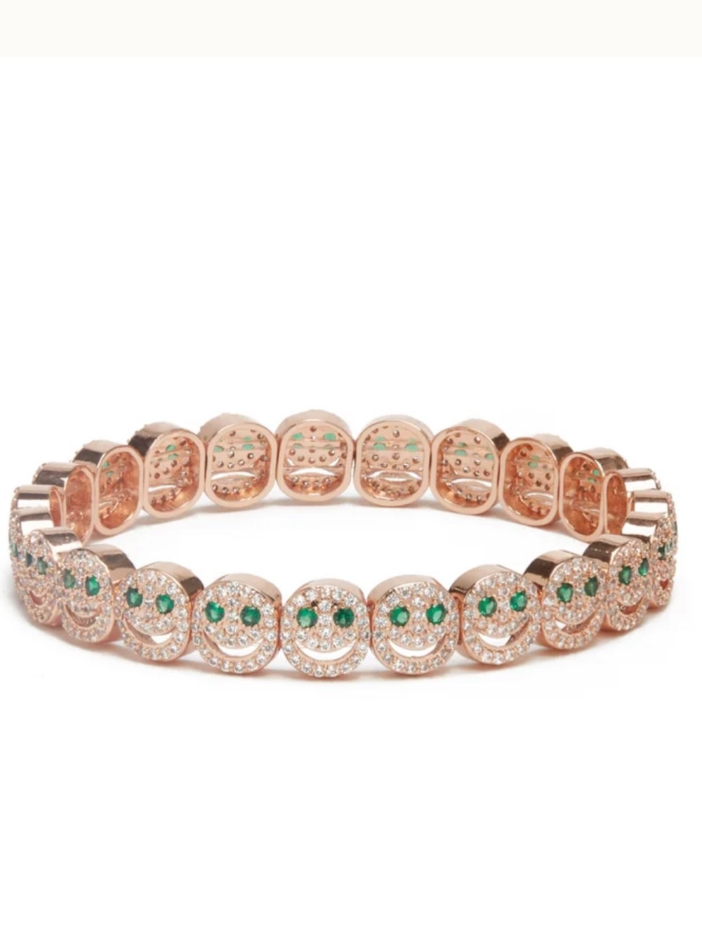 Rose Gold Smiley Face Bracelet with Green Stones